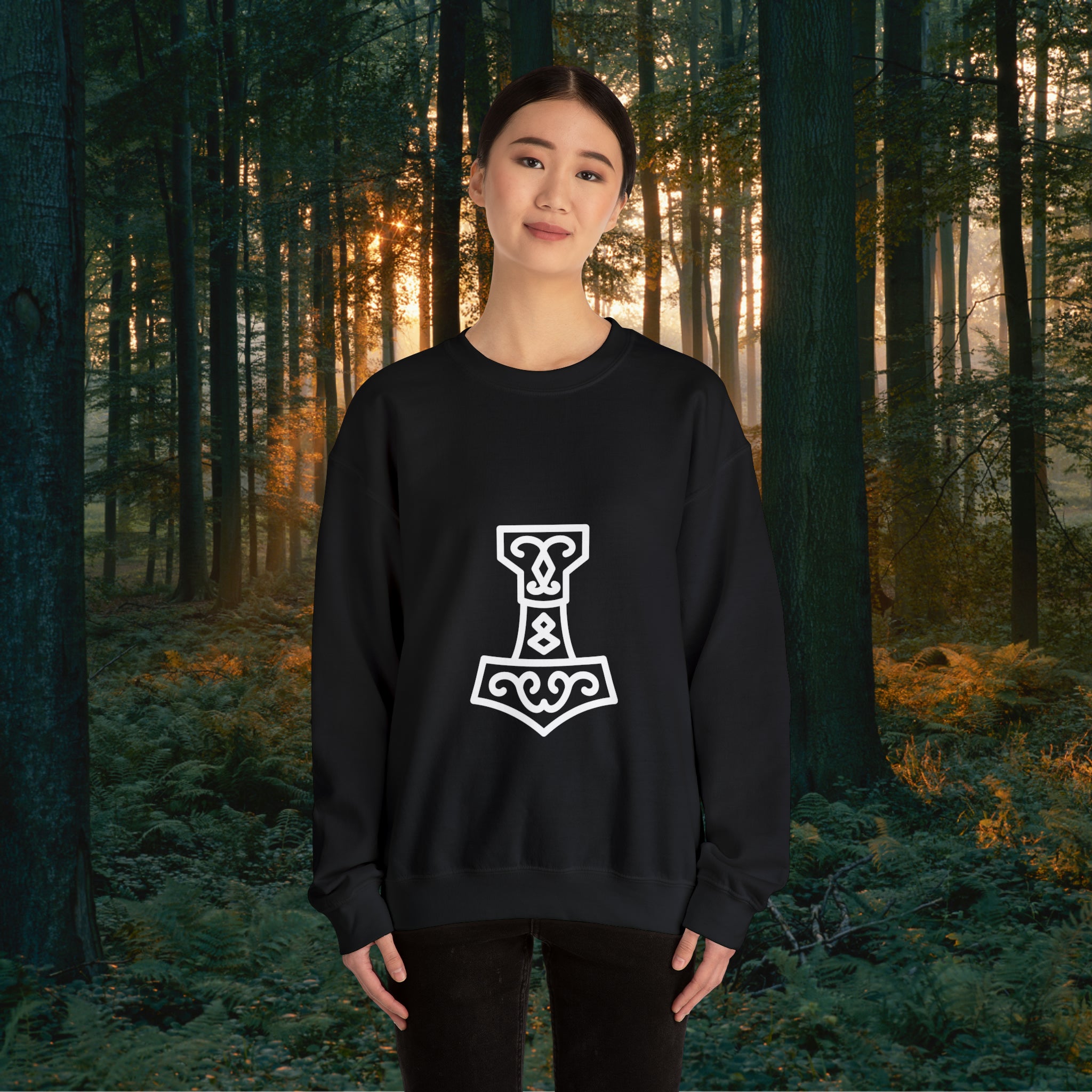 Minimalistic Mjölnir Crewneck Unisex Sweatshirt Sweatshirt Printify
