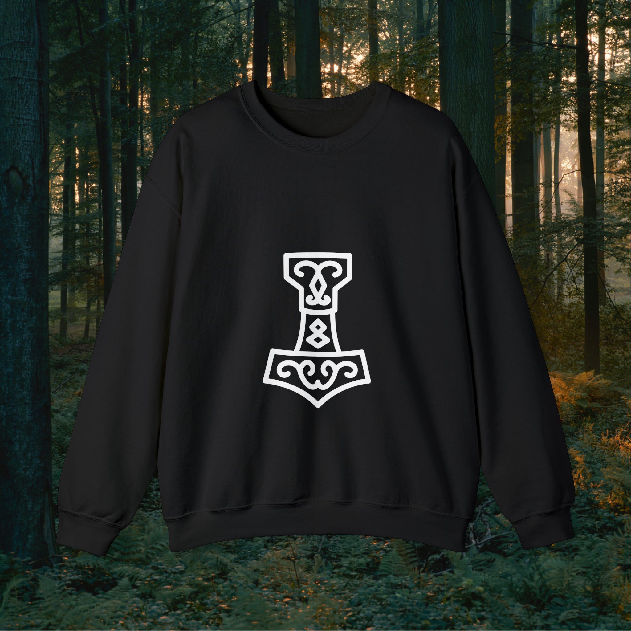 Minimalistic Mjölnir Crewneck Unisex Sweatshirt Sweatshirt Printify S Black