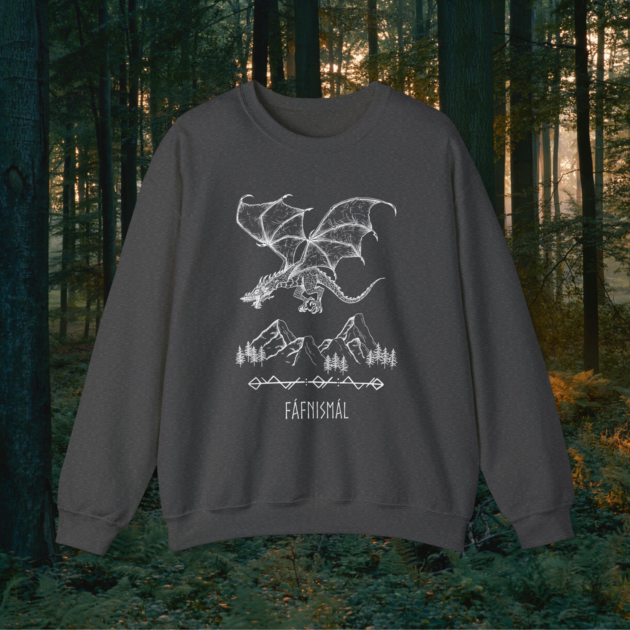 Fáfnismál Crewneck Unisex Sweatshirt Sweatshirt Printify S Dark Heather