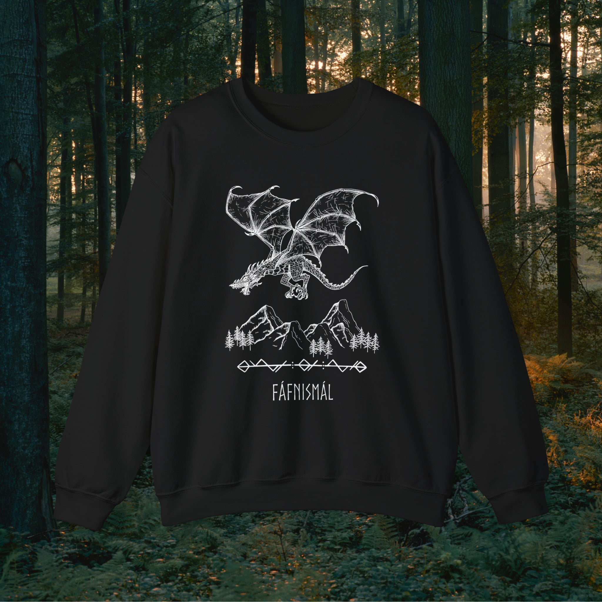 Fáfnismál Crewneck Unisex Sweatshirt Sweatshirt Printify S Black