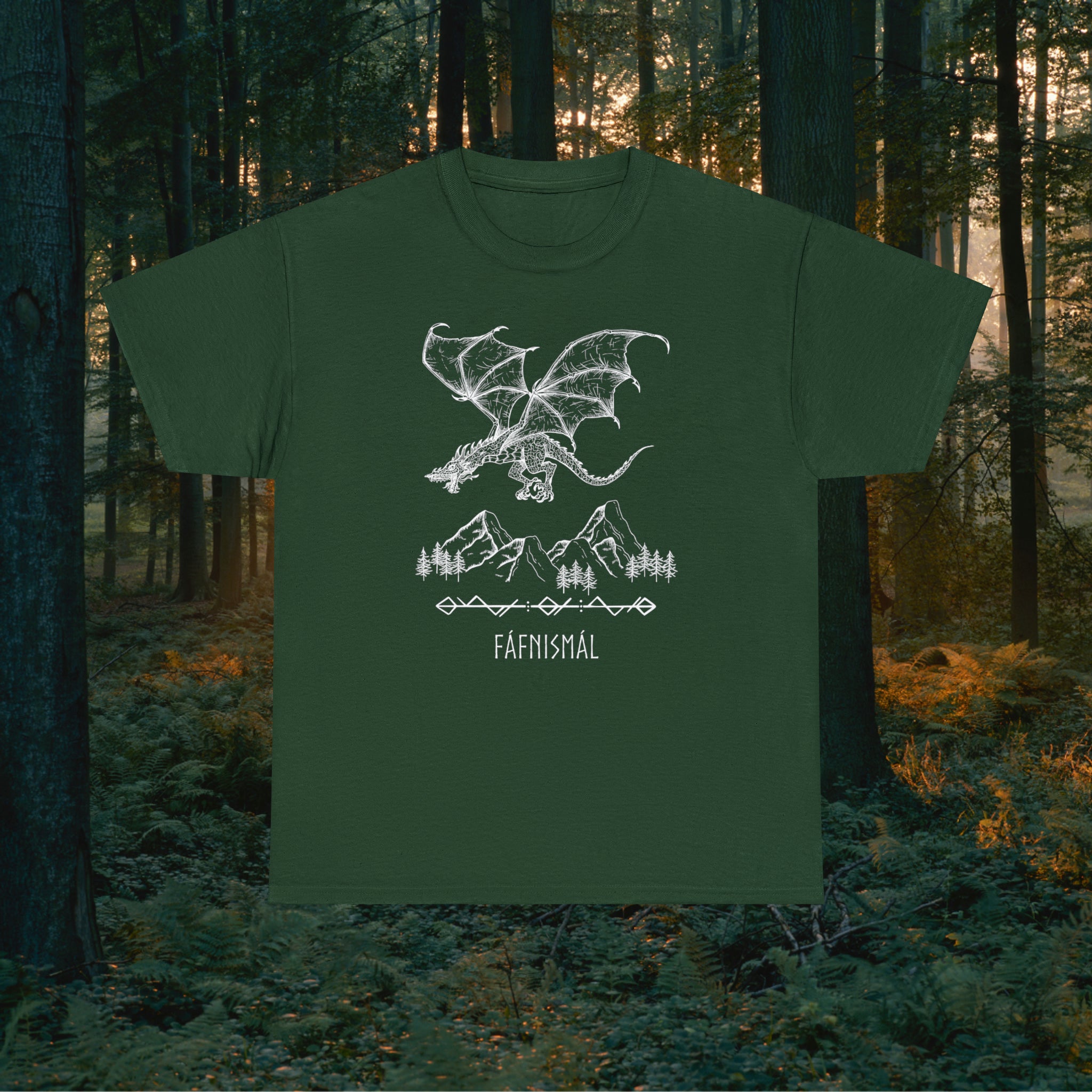 Fáfnismál Unisex Heavy Cotton Tee T-Shirt Printify Forest Green S