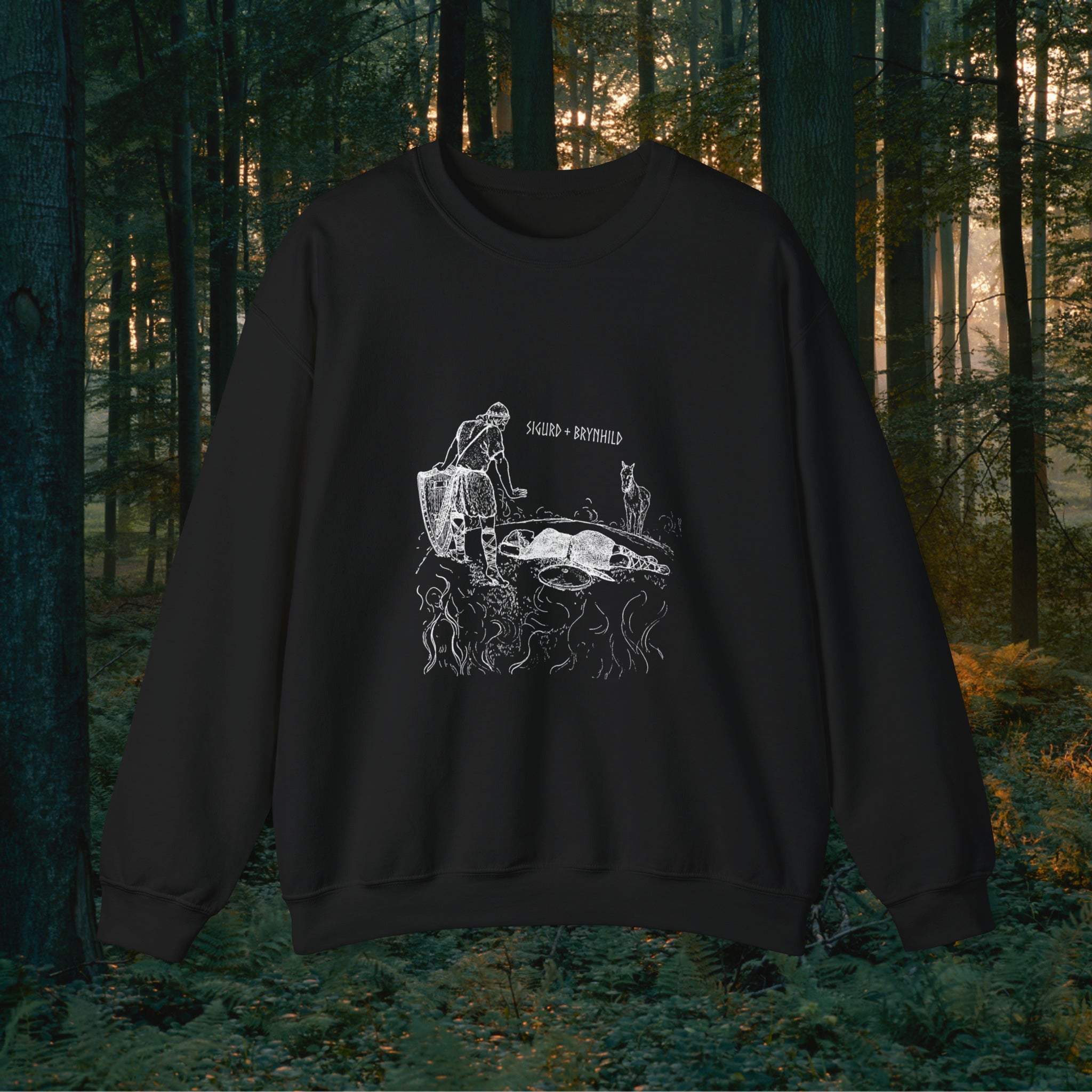 Sigurd + Brynhild Crewneck Unisex Sweatshirt Sweatshirt Printify S Black