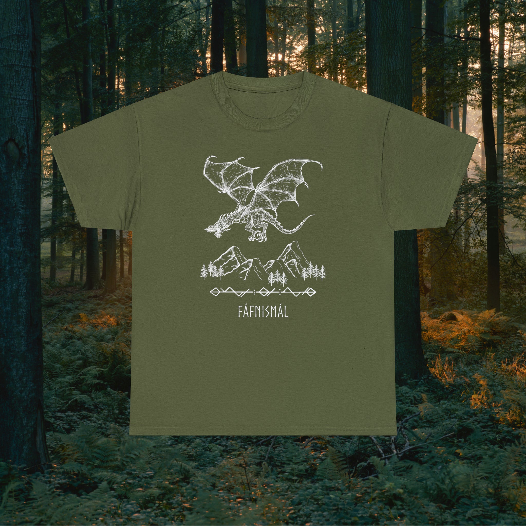 Fáfnismál Unisex Heavy Cotton Tee T-Shirt Printify Military Green S