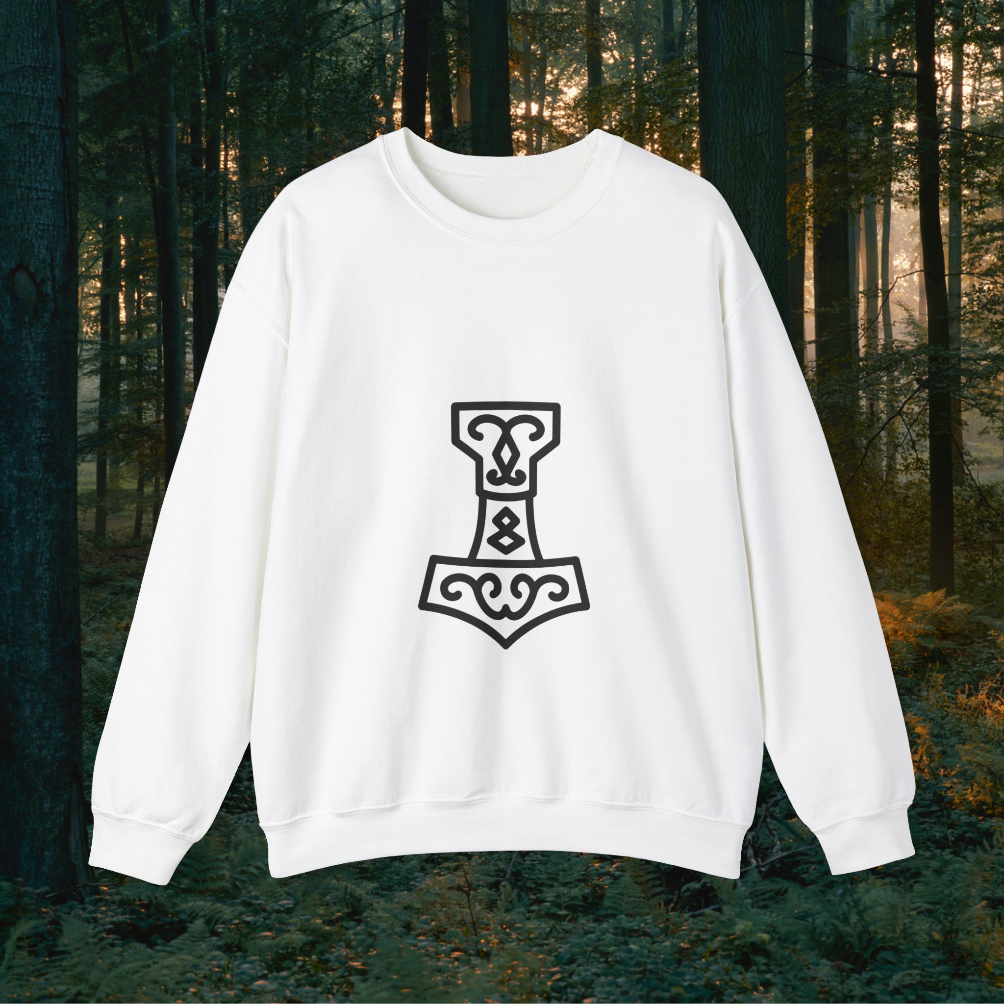 Minimalistic Mjölnir Crewneck Unisex Sweatshirt Sweatshirt Printify S White