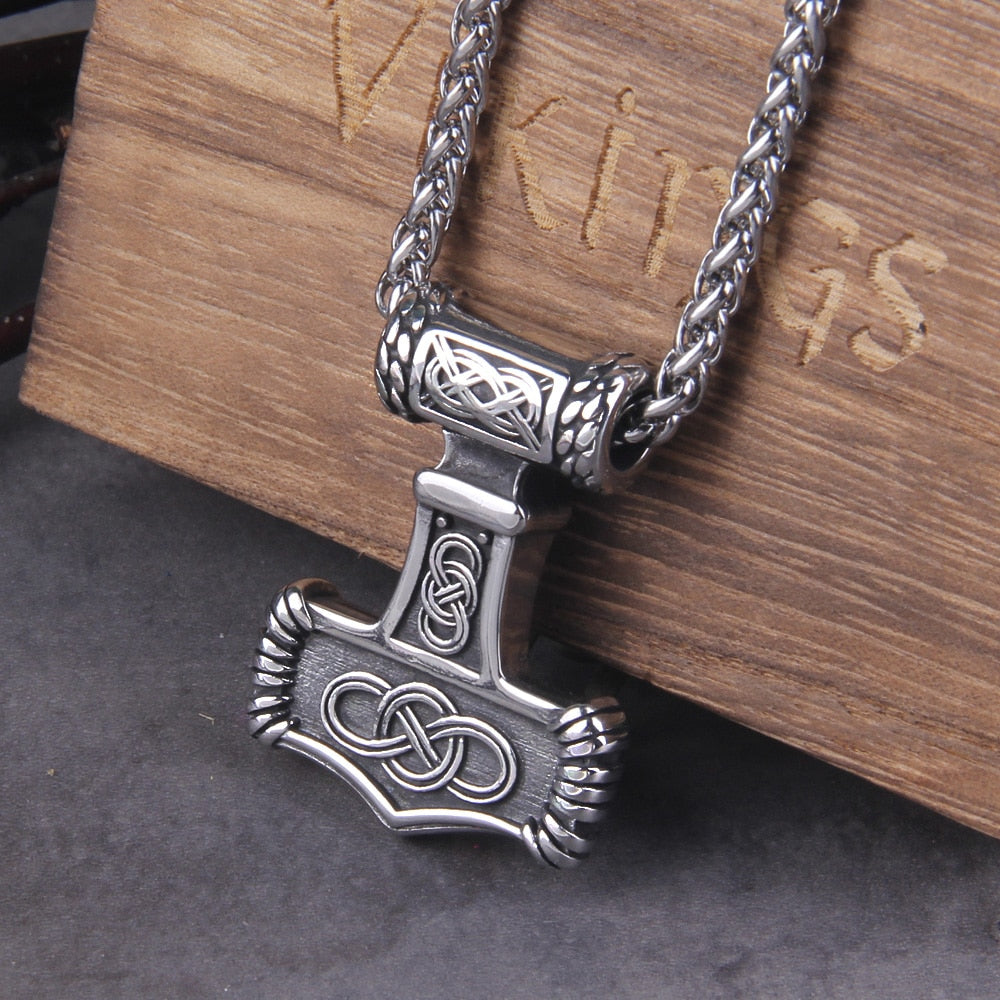 Celtic Knot Engraved Thor's Hammer Mjölnir Amulet 0 The Pagan Trader