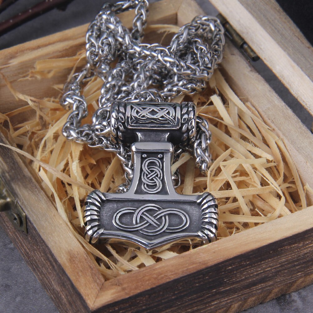 Celtic Knot Engraved Thor's Hammer Mjölnir Amulet 0 The Pagan Trader