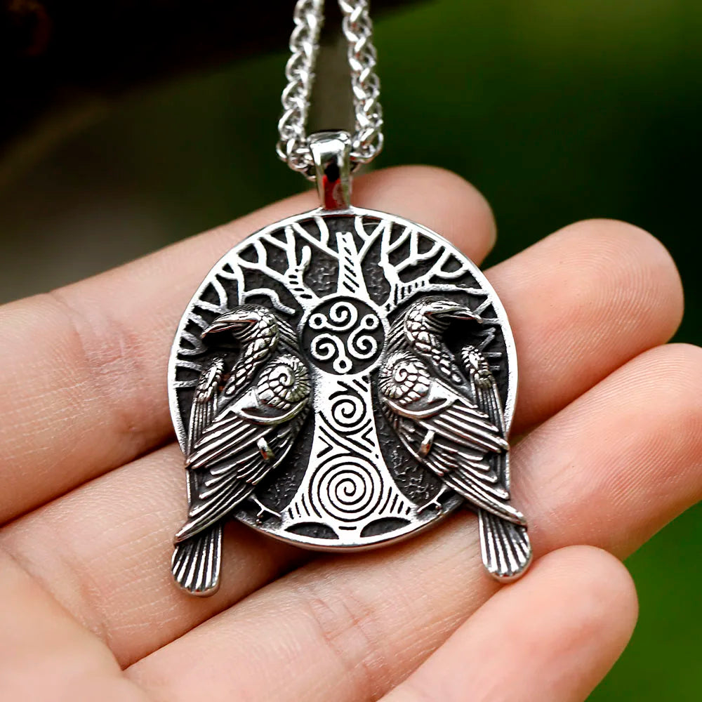Odin's Eyes - Yggdrasil & Raven Embossed Nordic Amulet The Pagan Trader