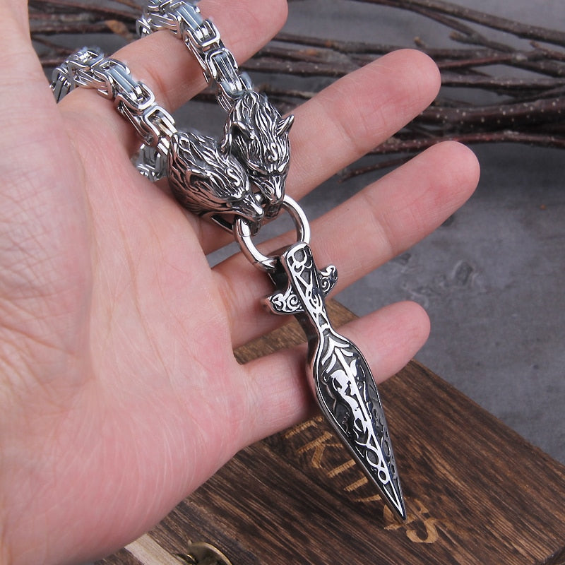 Geri, Freki & Gungnir - Spearhead Byzantine Chain Necklace 0 My Store