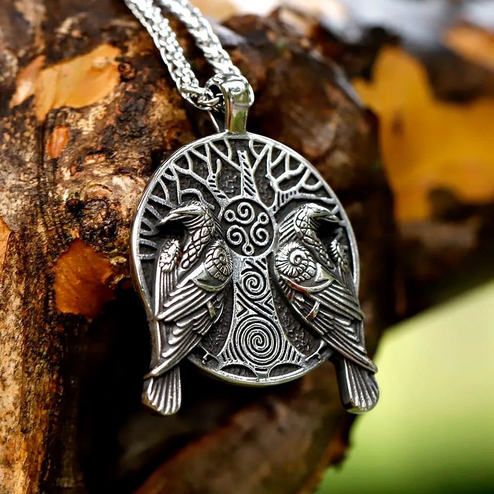 Odin's Eyes - Yggdrasil & Raven Embossed Nordic Amulet  The Pagan Trader