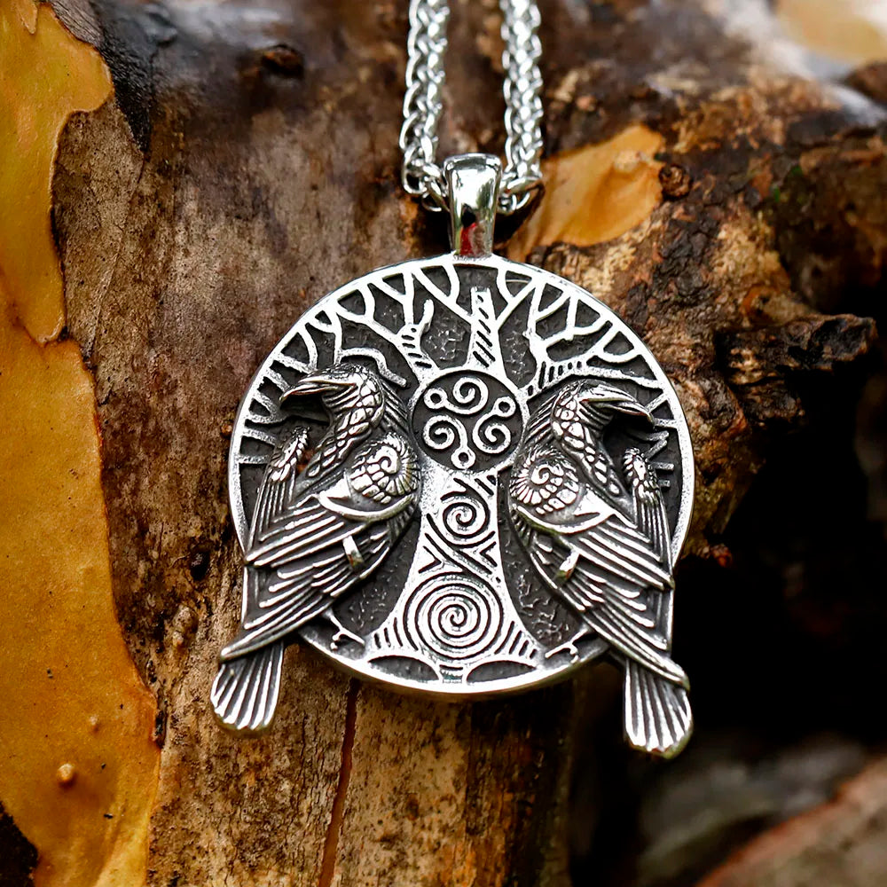 Odin's Eyes Yggdrasil Raven Embossed Norse Amulet Viking Jewelry