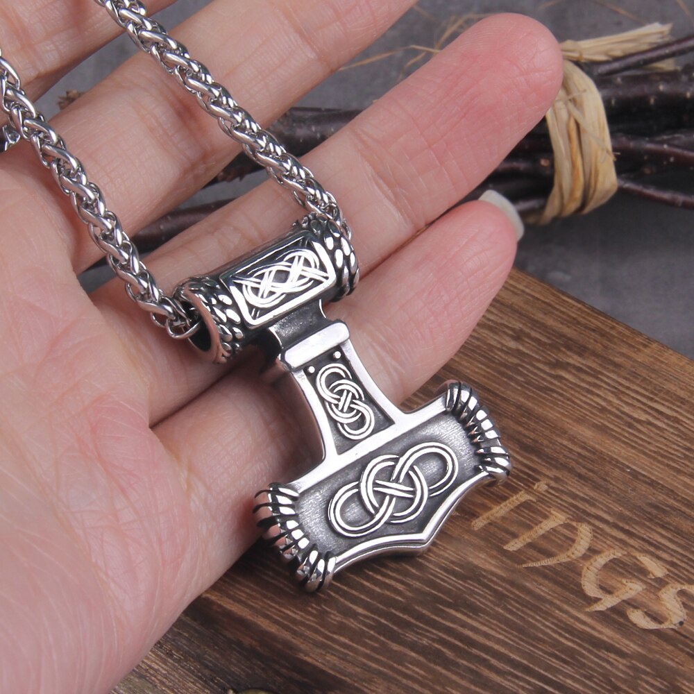 Celtic Knot Engraved Thor's Hammer Mjölnir Amulet 0 The Pagan Trader