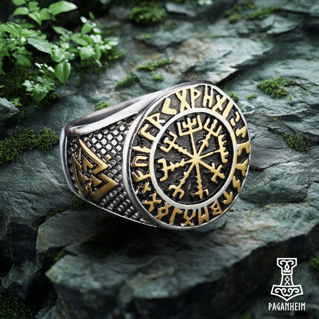 Vegvísir and Valknut Stainless Steel Norse Viking Rings
