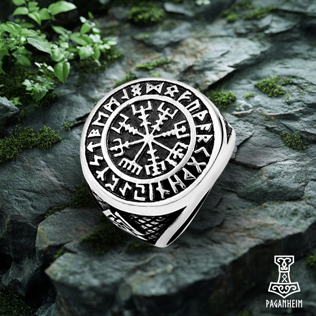 Vegvísir and Valknut Stainless Steel Norse Viking Rings