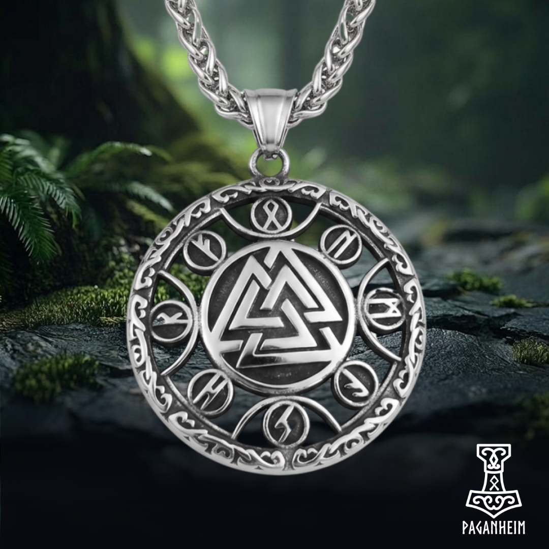 Rune Encircled Valknut Amulet