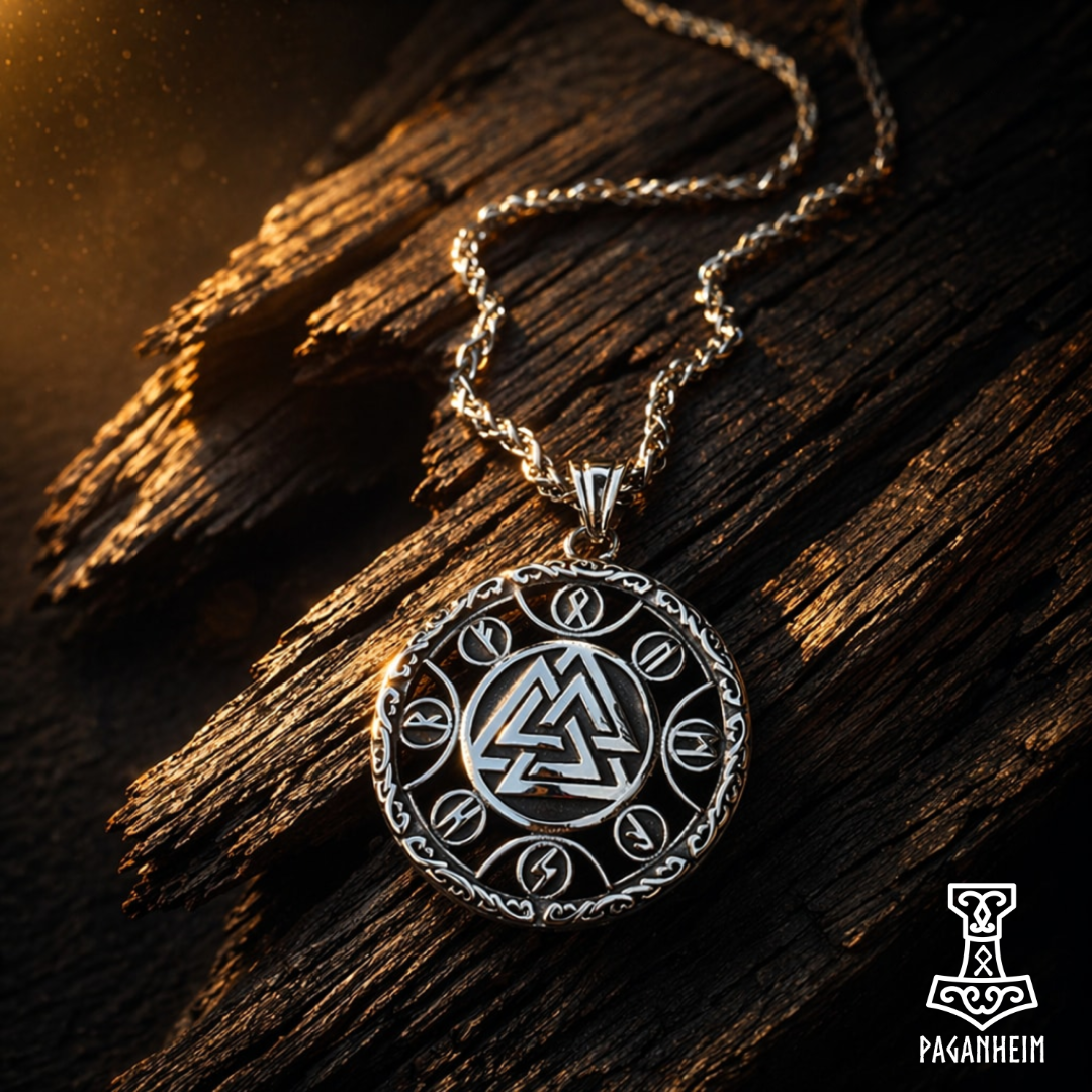 Rune Encircled Valknut Amulet