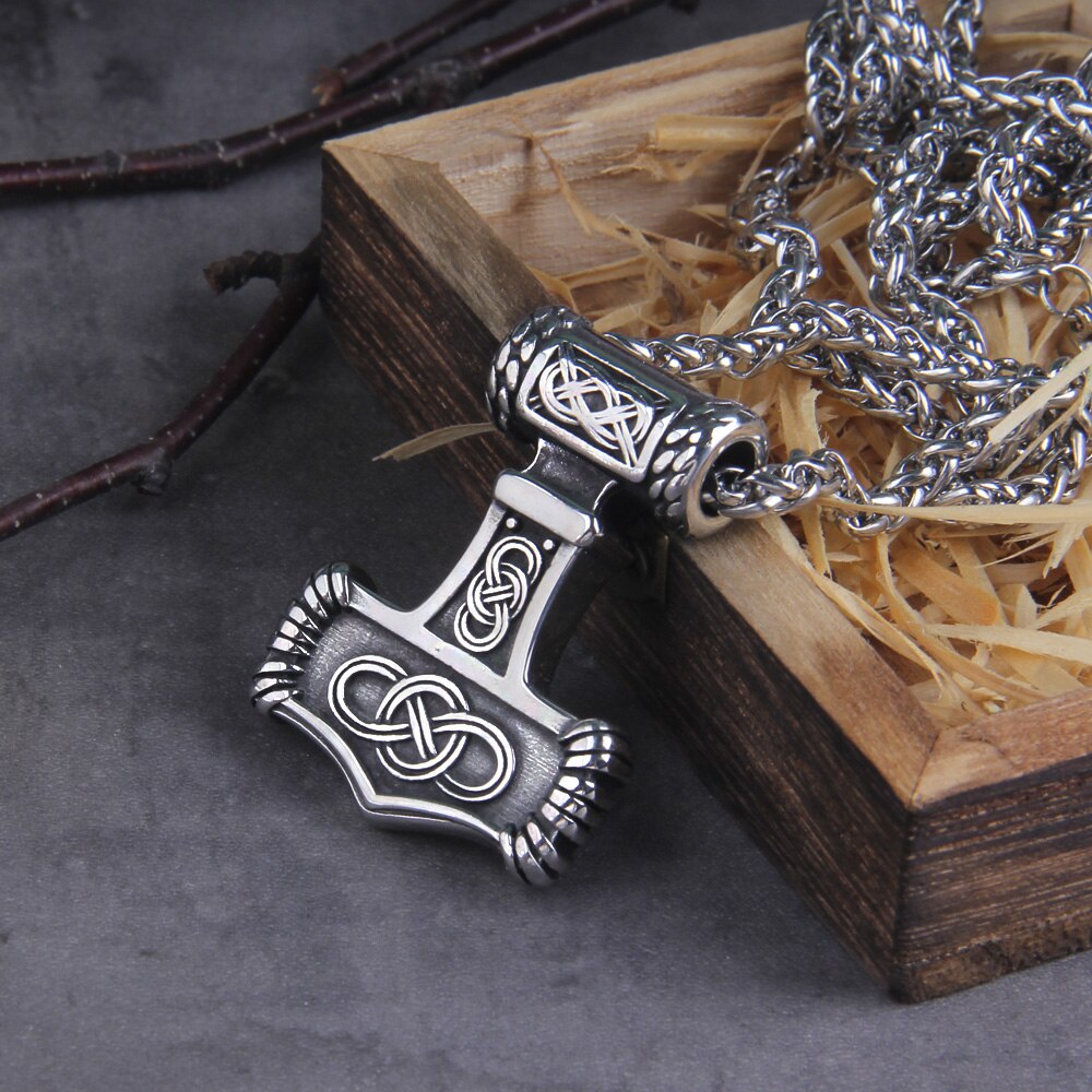 Celtic Knot Engraved Thor's Hammer Mjölnir Amulet 0 The Pagan Trader