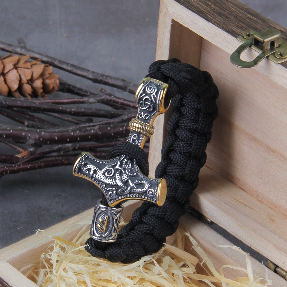 Ansuz Mjölnir Bracelet - Handcrafted Thor's Hammer Paracord Wristband 0 The Pagan Trader