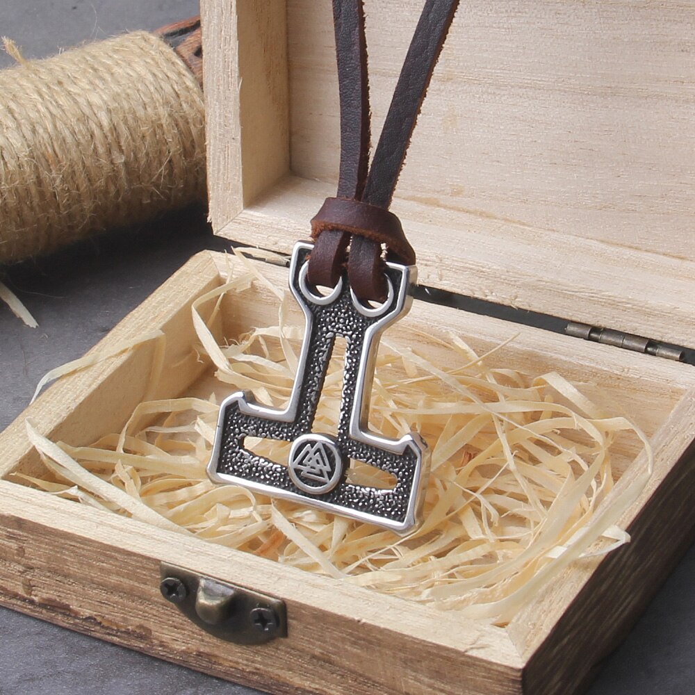 Valknut Mjölnir - Punk Inspired Leather Viking Amulet 0 The Pagan Trader