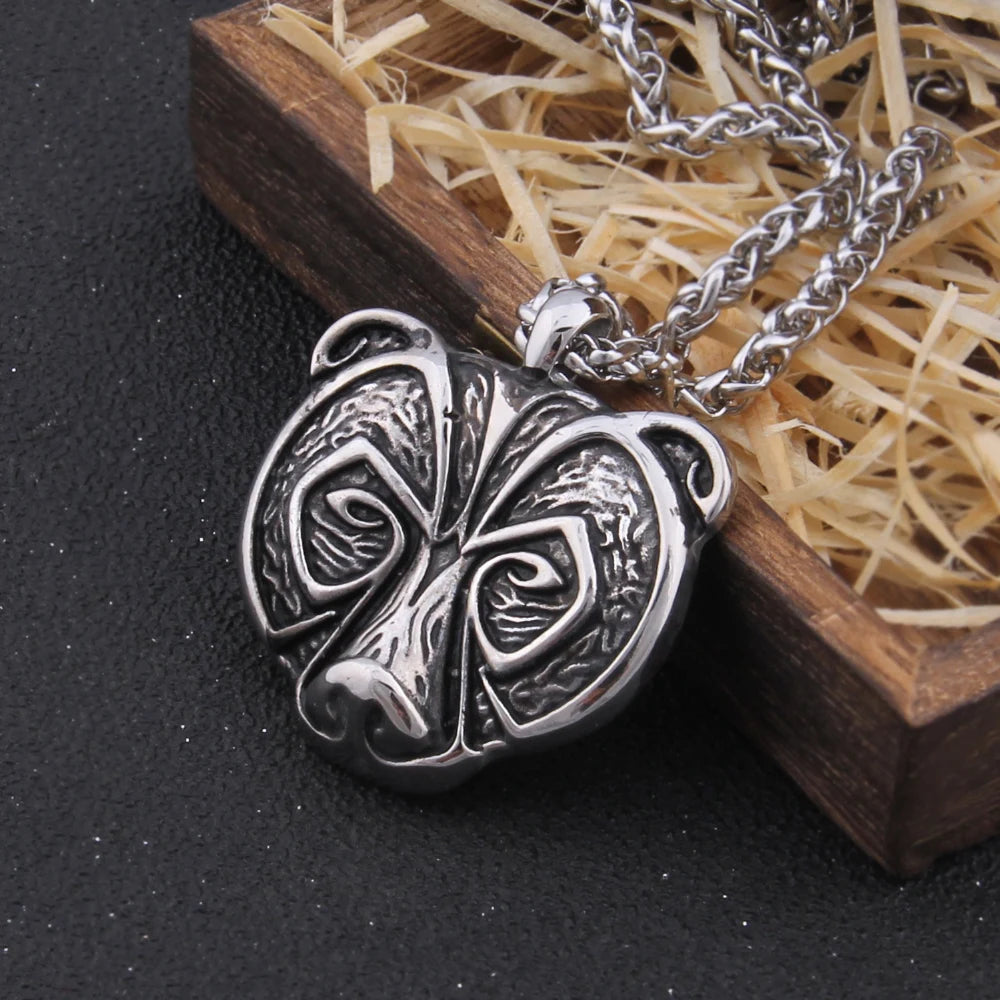 Bjorn Hildolvakappi - Bear Face Engraved Viking Necklace The Pagan Trader