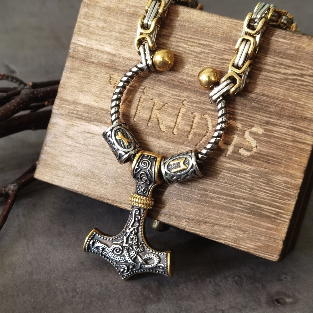 Ansuz Mannaz Mjölnir - Rune Byzantine King Chain Thor's Hammer Amulet 0 The Pagan Trader