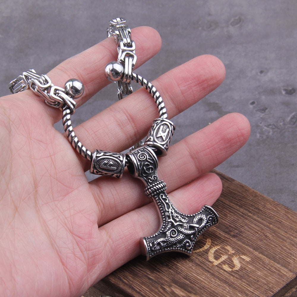 Ansuz Mannaz Mjölnir - Rune Byzantine King Chain Thor's Hammer Amulet 0 The Pagan Trader