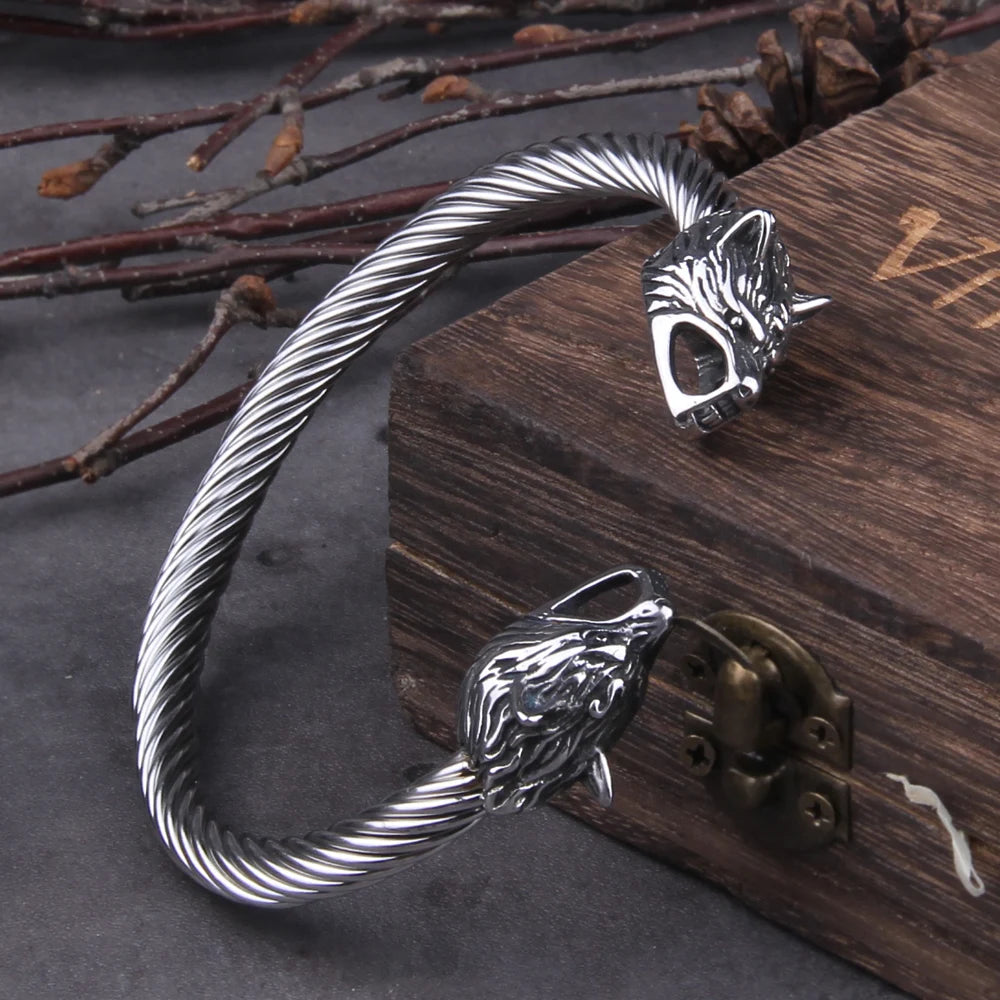Geri & Freki Bangle Torc - Viking Wolf Arm Ring  The Pagan Trader
