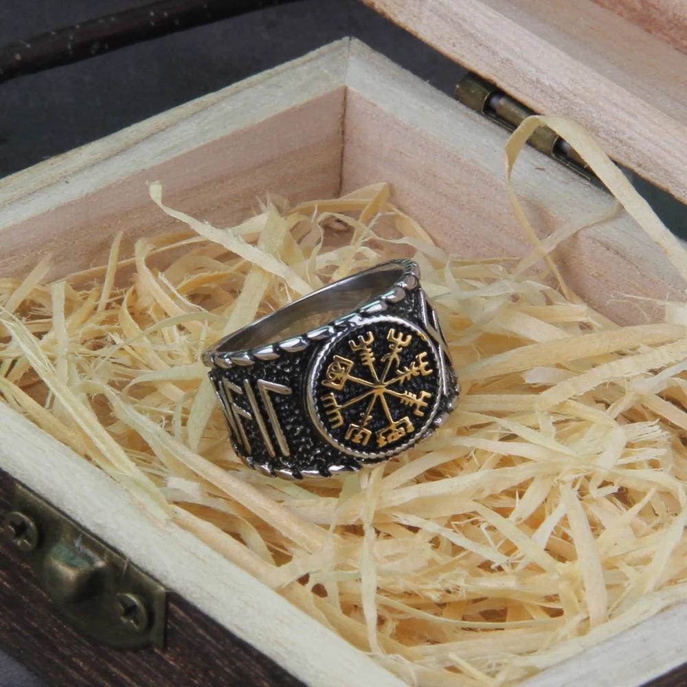 Vegvísir Elder Futhark Rune Norse Viking Ring The Pagan Trader Mix Gold 13