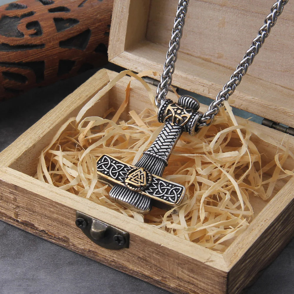 Mjölnir Valknut Talisman: Silver & Gold Norse Thor's Hammer The Pagan Trader