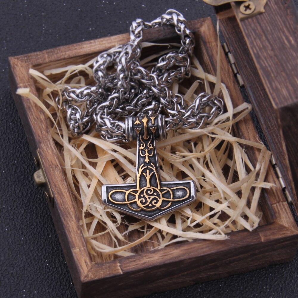 Triquetra Algiz Mjölnir - Rune Engraved Odin Thor's Hammer Viking Amulet 0 The Pagan Trader