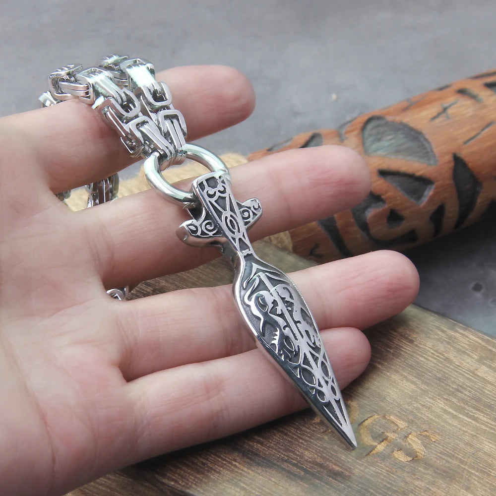 Handcrafted Gungnir Spearhead Byzantine & Jump Ring King Chain Necklace The Pagan Trader