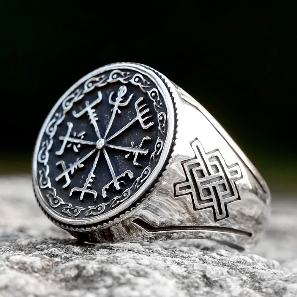 Vegvísir & Gungnir Symbol Engraved Ring 0 The Pagan Trader