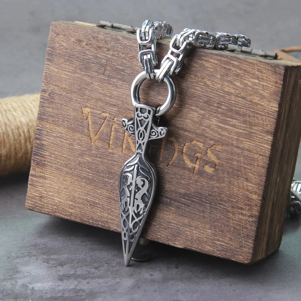 Handcrafted Gungnir Spearhead Byzantine & Jump Ring King Chain Necklace The Pagan Trader Byzatine King Chain 50cm