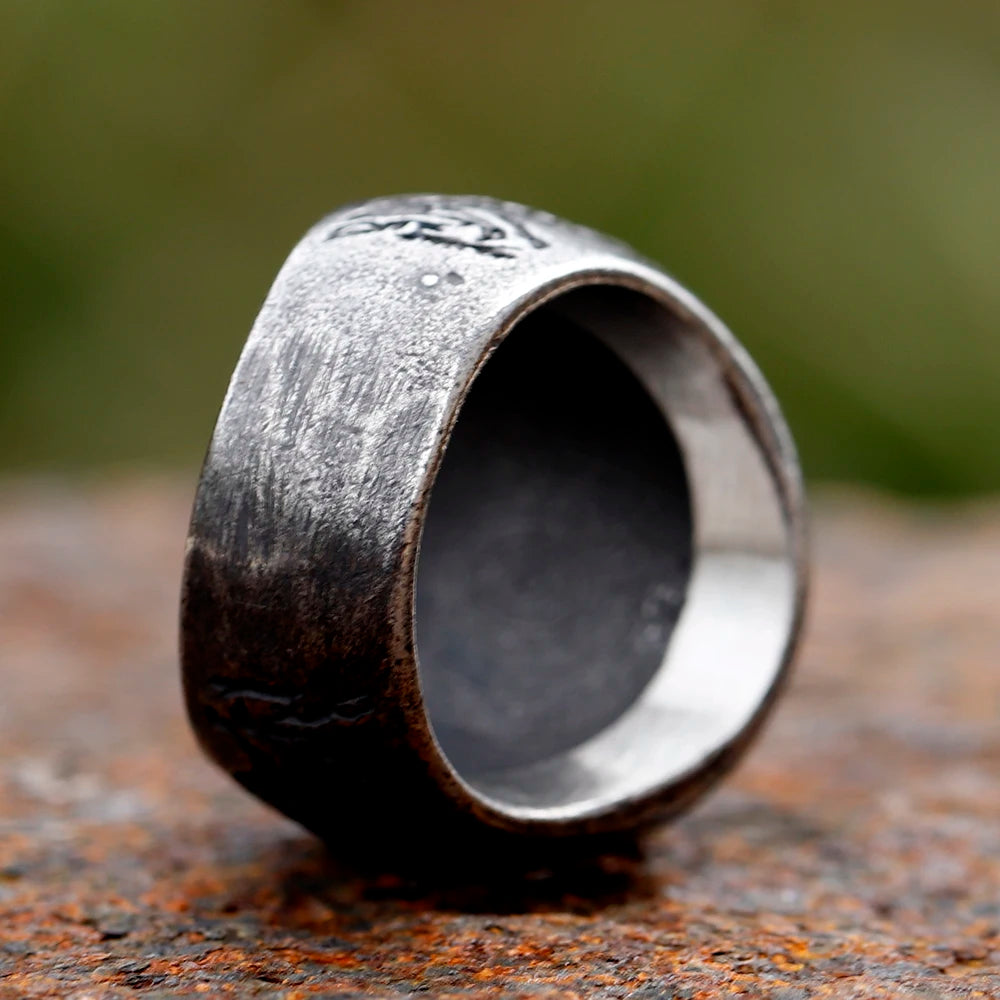 Raven Engraved Vegvísir Rune Icelandic Viking Ring The Pagan Trader