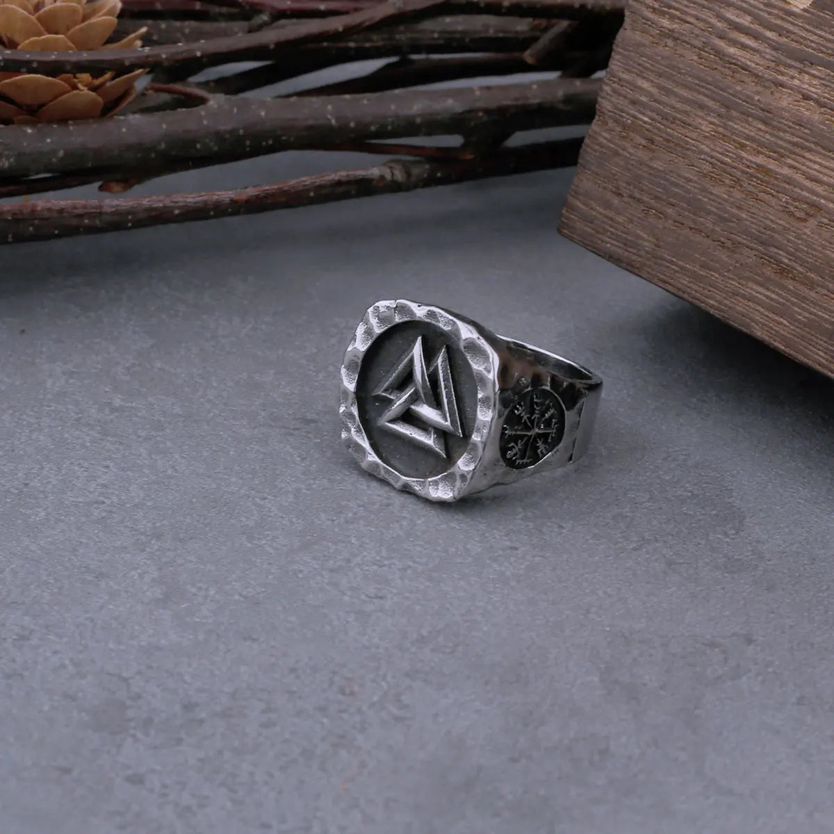 Leif's Talisman - Valknut Vegvísir Carved Icelandic Viking Ring The Pagan Trader