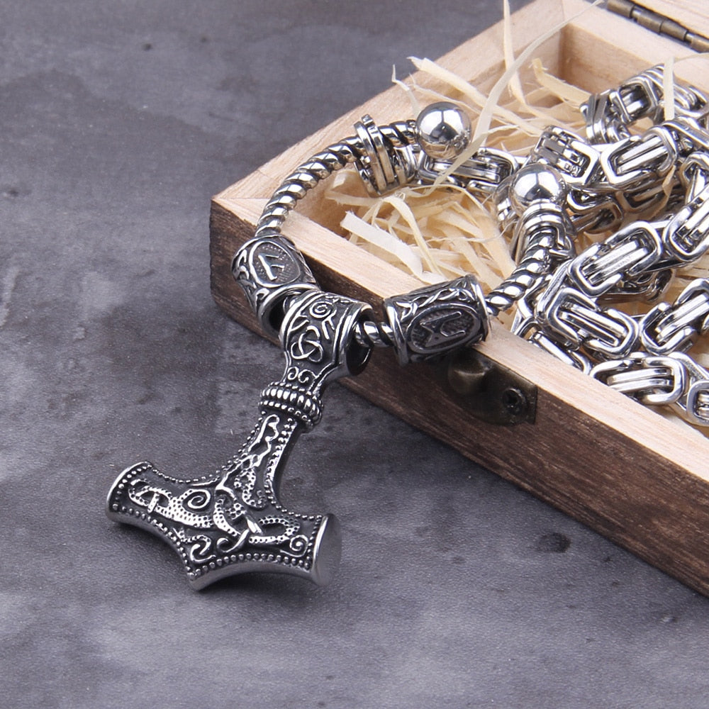 Ansuz Mannaz Mjölnir - Rune Byzantine King Chain Thor's Hammer Amulet 0 The Pagan Trader