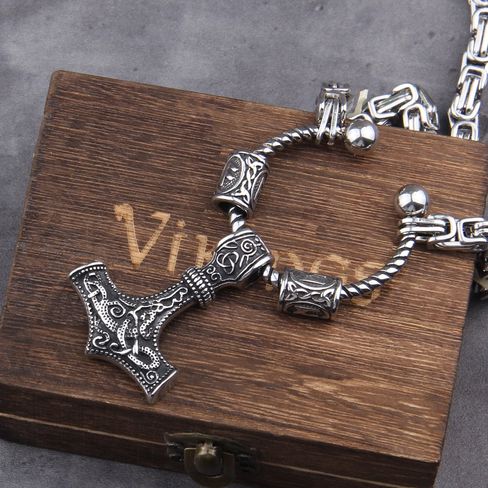 Ansuz Mannaz Mjölnir - Rune Byzantine King Chain Thor's Hammer Amulet 0 The Pagan Trader