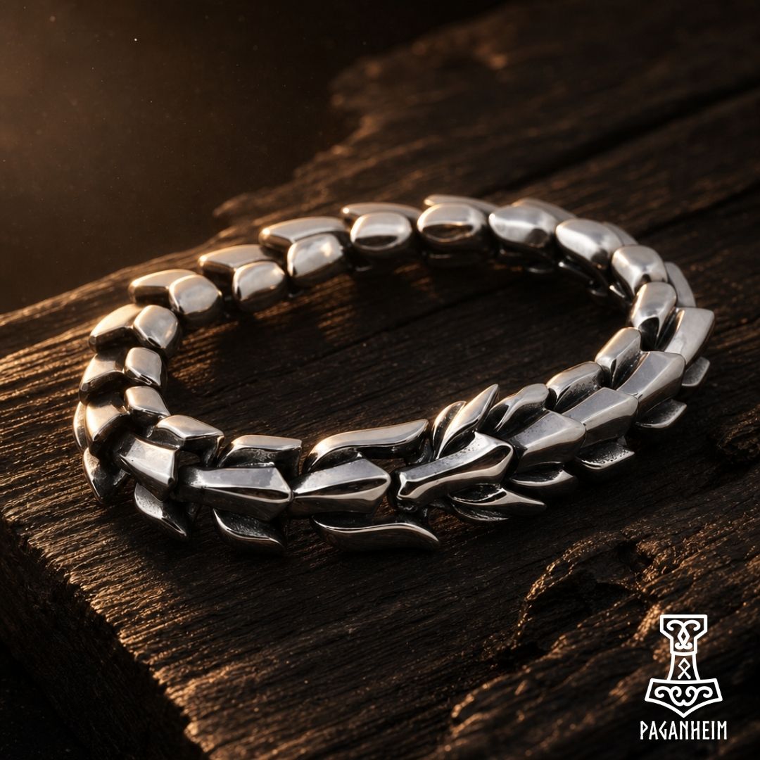 Stainless steel bracelet designed to resemble the bones of Jörmungandr, the Midgard Serpent