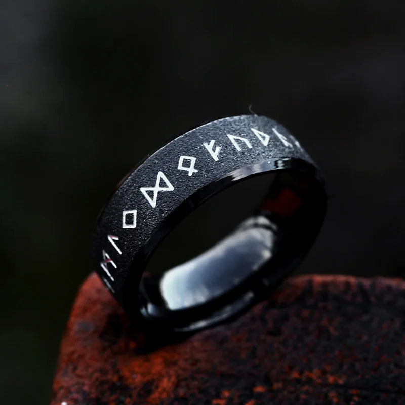Minimalist Elder Futhark Rune Norse VIking Rings The Pagan Trader 8mm Black 7