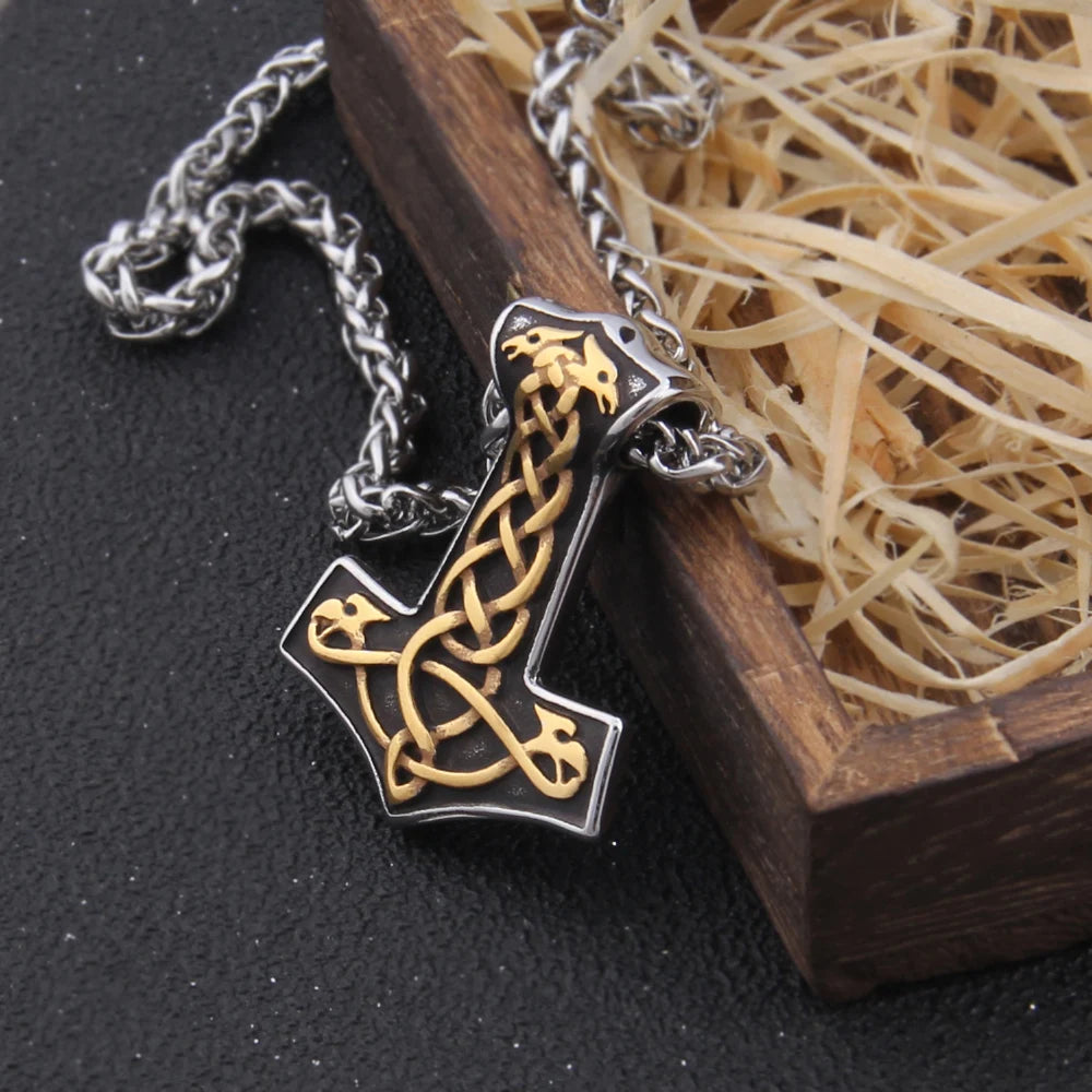Jelling Art Engraved Dreki Mjölnir - Old Nordic Viking Dragon Amulet 0 The Pagan Trader