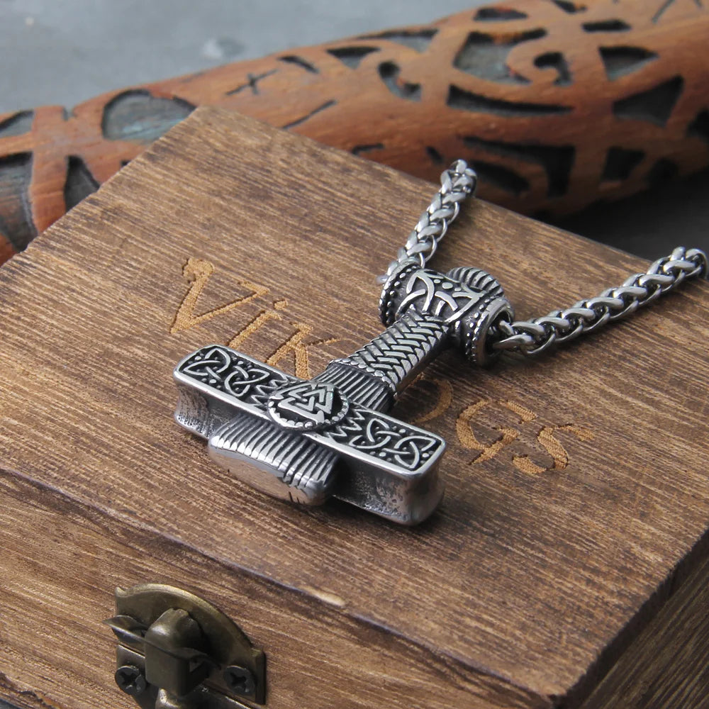 Mjölnir Valknut Talisman: Silver & Gold Norse Thor's Hammer The Pagan Trader