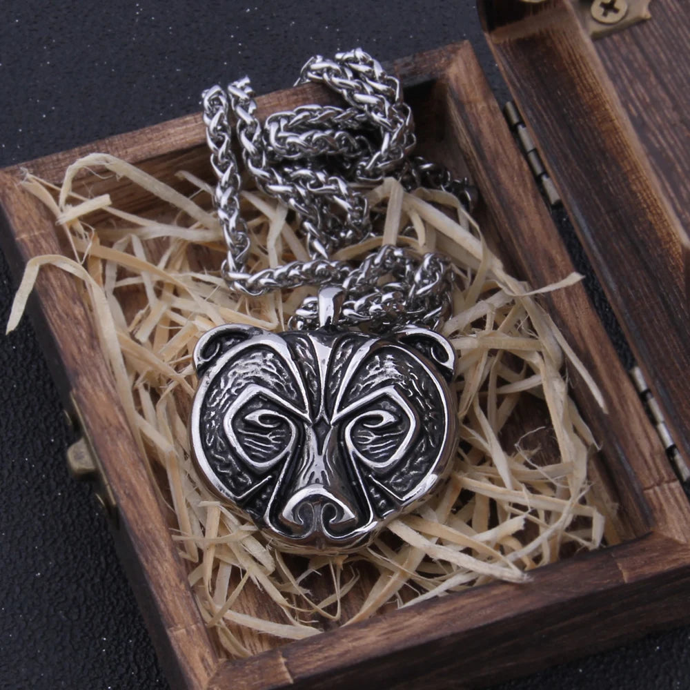 Bjorn Hildolvakappi - Bear Face Engraved Viking Necklace The Pagan Trader