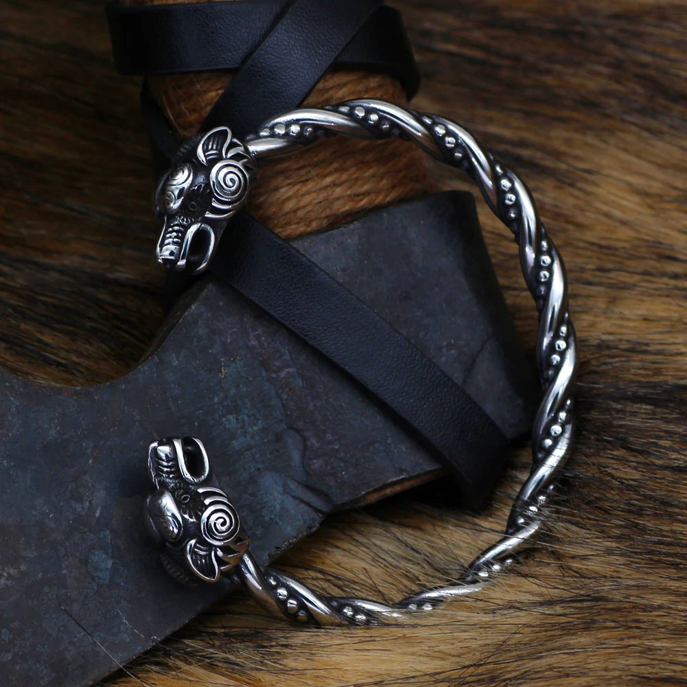 Norse Viking Wolf Head Bangle Arm Ring The Pagan Trader