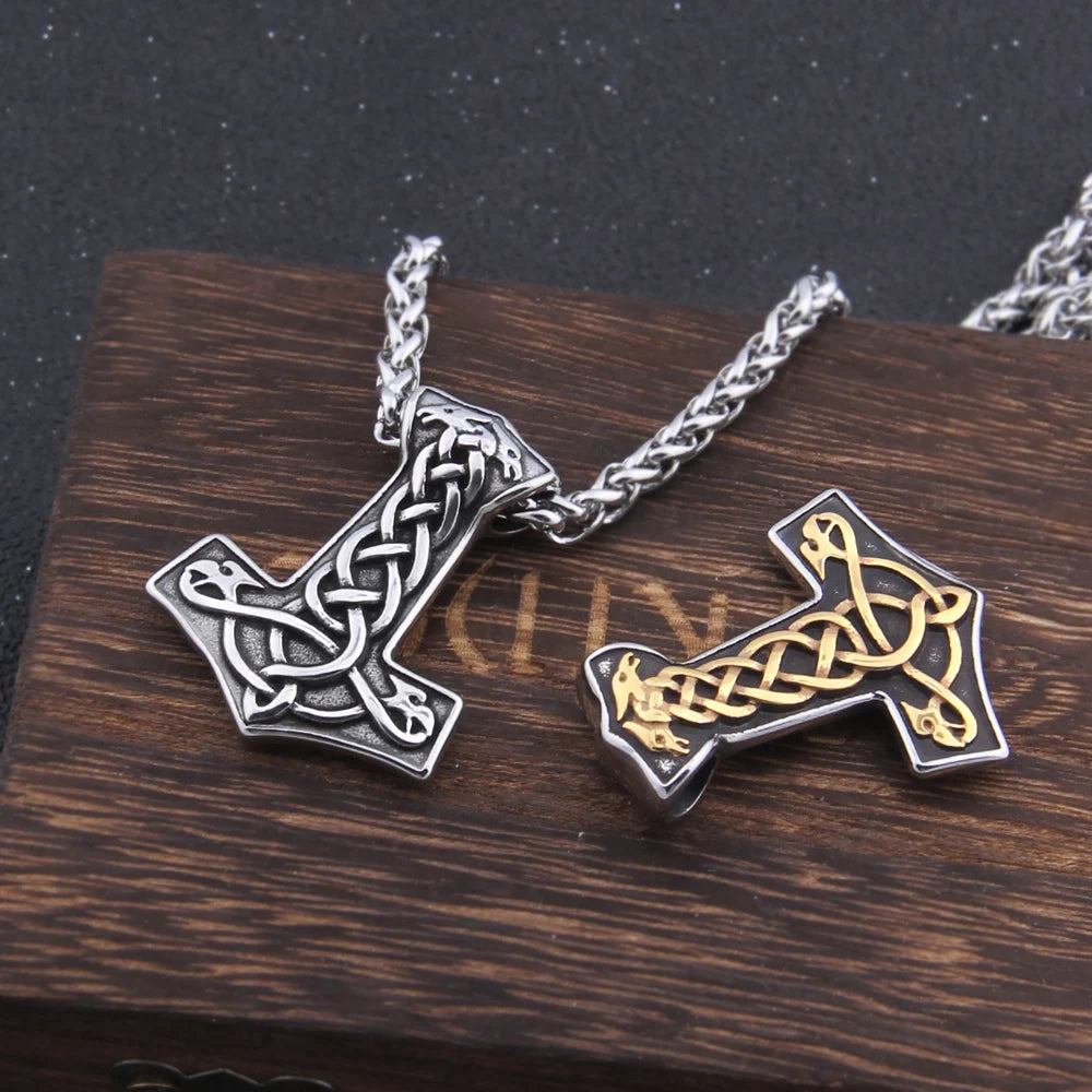 Jelling Art Engraved Dreki Mjölnir - Old Nordic Viking Dragon Amulet 0 The Pagan Trader