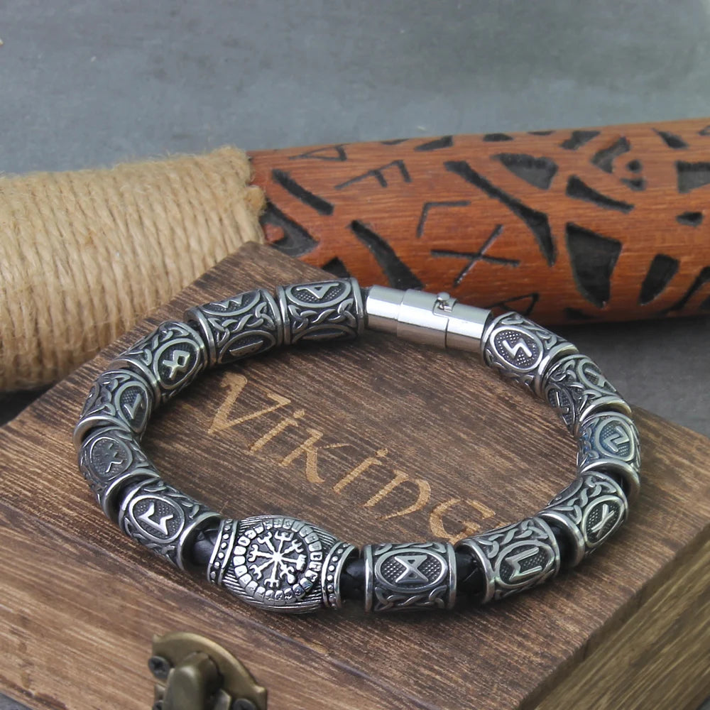 Vegvísir & Elder Futhark Rune Bracelet 0 The Pagan Trader