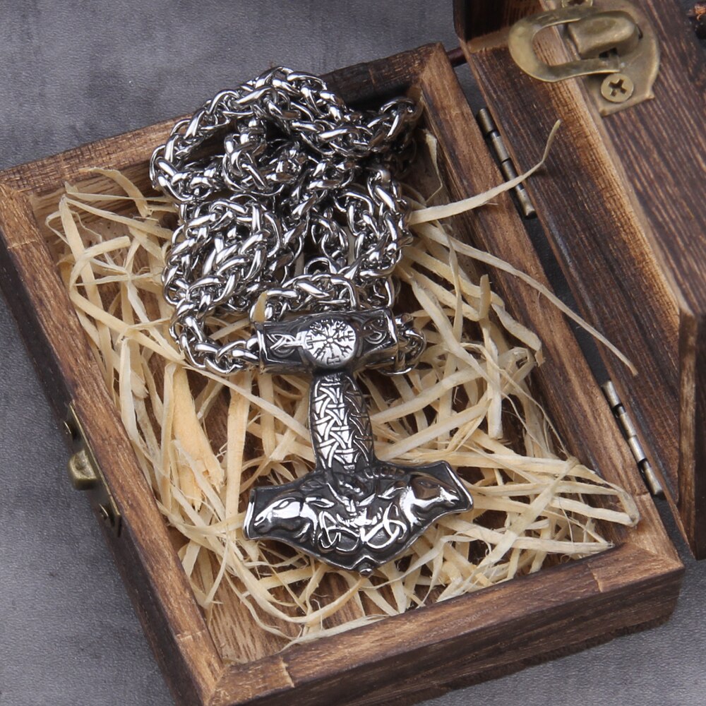Vegvísir & Goat Engraved Mjölnir Amulet 0 The Pagan Trader