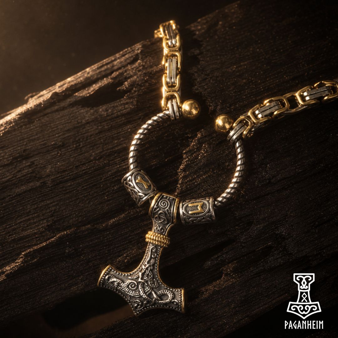 Pendant featuring Thor’s hammer Mjölnir with Mammen‑style engravings