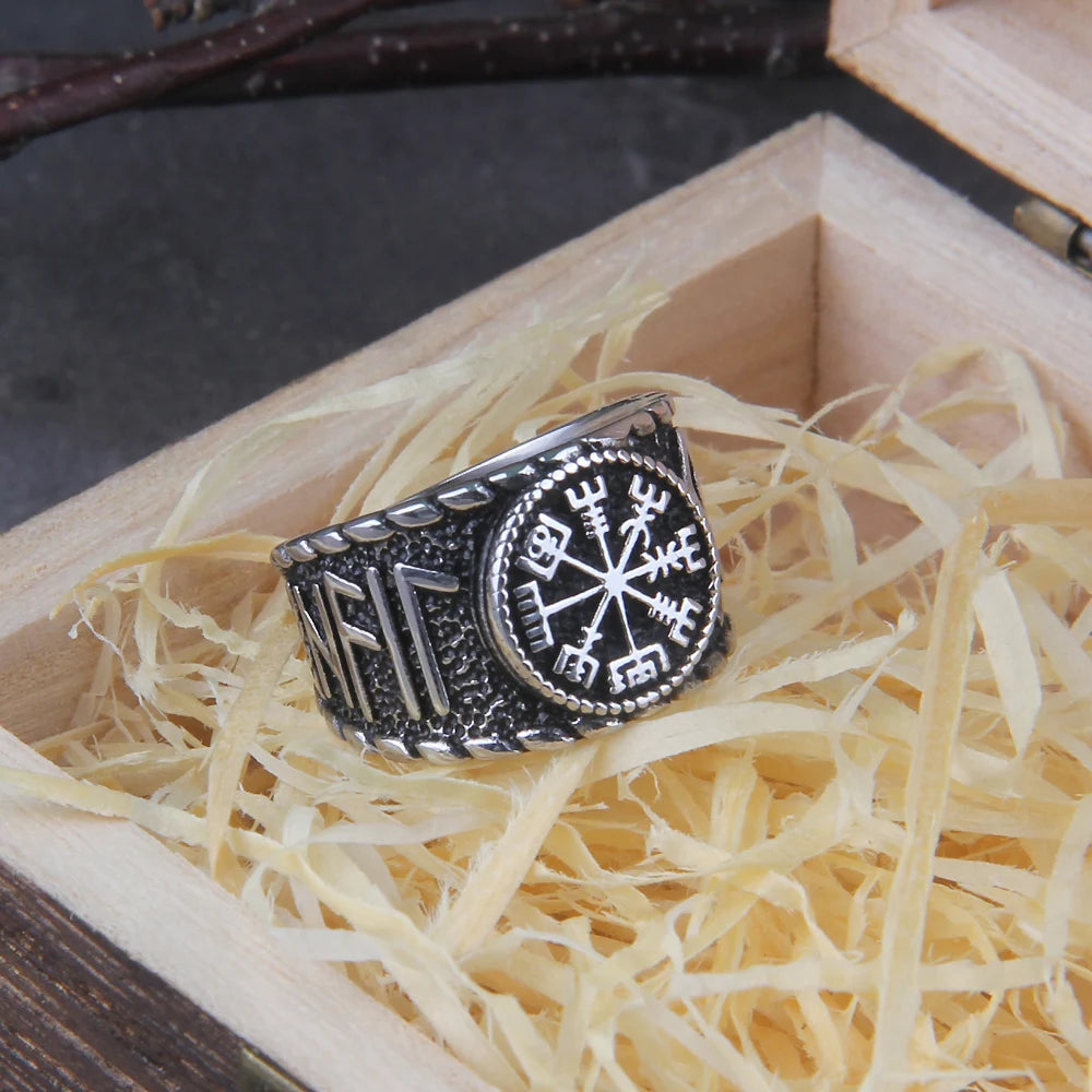 Vegvísir Elder Futhark Rune Norse Viking Ring The Pagan Trader Silver 13