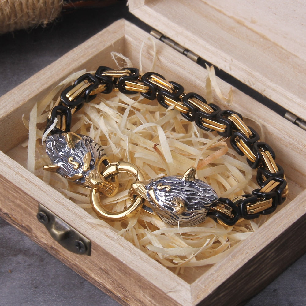The Wolf Pack - Viking Byzantine Chain Linked Bracelet Collection 0 The Pagan Trader Gold & Black 19cm
