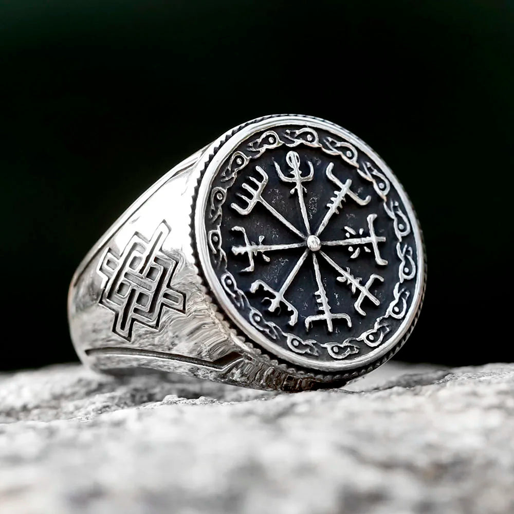 Vegvísir & Gungnir Symbol Engraved Ring 0 The Pagan Trader