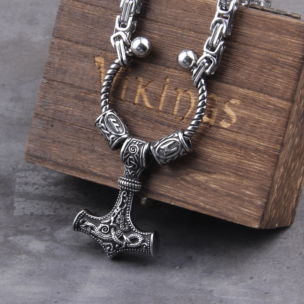 Ansuz Mannaz Mjölnir - Rune Byzantine King Chain Thor's Hammer Amulet 0 The Pagan Trader